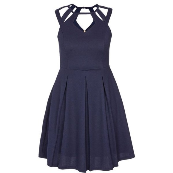 City Chic Navy Blue Fit and Flare Dress Formal - Picture 3 of 5